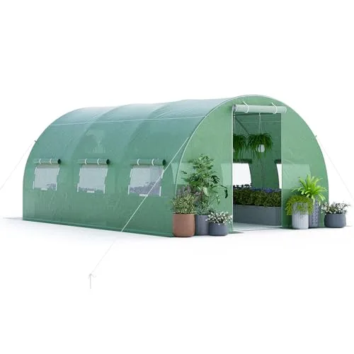 GOPLUS 4x3x2m Gewächshaus mit Metallrahmen, 12m² Gartengewächshäuser mit 6 Fenstern & 2 Türen, Foliengewächshaus für Bauernhof, Hinterhof & Garten (4x3x2m) – Bild 7