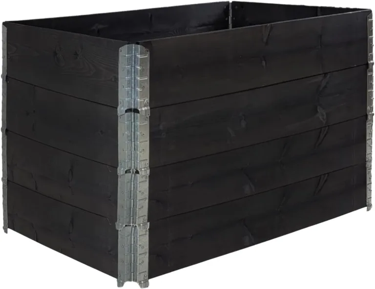 TRUTZHOLM Hochbeet aus Holz 120x80x80 cm Palettenrahmen 4-teilig stapelbar steckbar faltbar Pflanzbeet Beeteinfassung Holzrahmen Aufsatzrahmen für Europalette Garten Balkon Terrasse in Schwarz – Bild 1