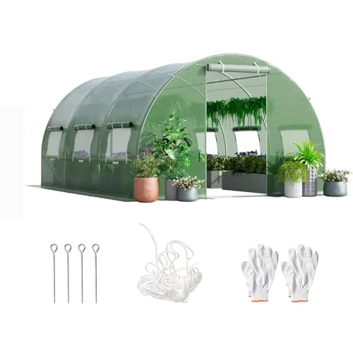 RELAX4LIFE Gewächshaus 4x3x2m-12m², Foliengewächshaus mit 6 Fenstern & 2 Reißverschlusstüren, Tunnelgewächshaus aus Metallrahmen & PE Folie, Treibhaus für Gemüse und Blumen,Grün – Bild 7