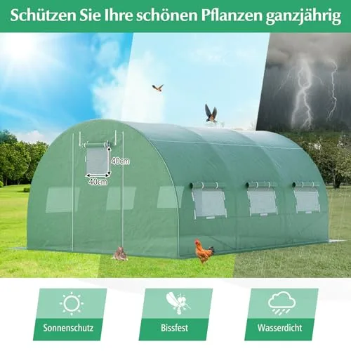 RELAX4LIFE Gewächshaus 4x3x2m-12m², Foliengewächshaus mit 6 Fenstern & 2 Reißverschlusstüren, Tunnelgewächshaus aus Metallrahmen & PE Folie, Treibhaus für Gemüse und Blumen,Grün – Bild 10