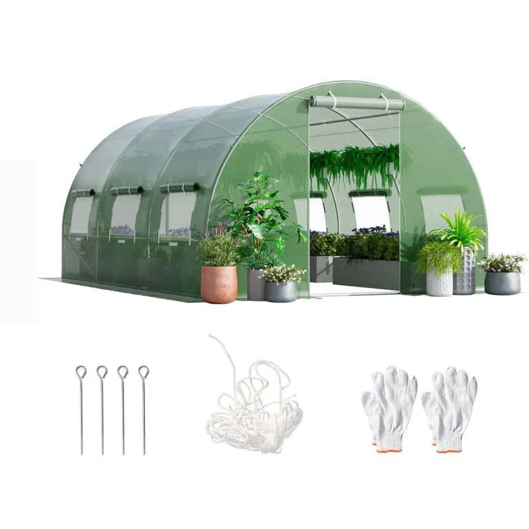 RELAX4LIFE Gewächshaus 4x3x2m-12m², Foliengewächshaus mit 6 Fenstern & 2 Reißverschlusstüren, Tunnelgewächshaus aus Metallrahmen & PE Folie, Treibhaus für Gemüse und Blumen,Grün – Bild 1