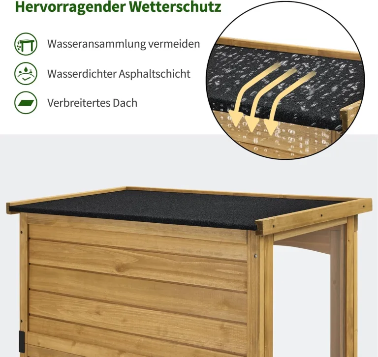 M MCombo Gartenschrank Holz 0120, Gerätehaus Wetterfest Klein, Outdoor Gartenhaus Geräteschuppen für Außenbereich Terrasse Balkon, 87×46×160 cm, (Natur) – Bild 5