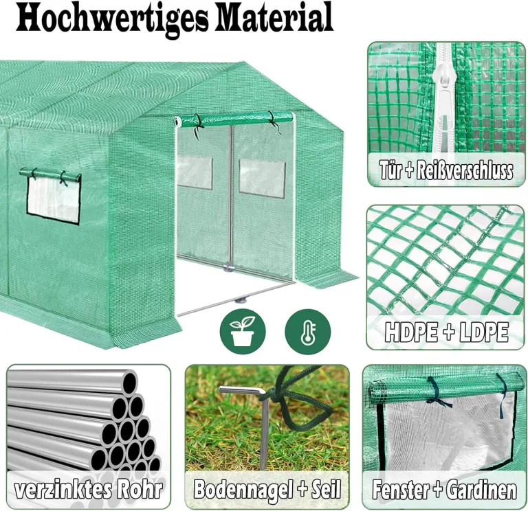 FIVMEN Gewächshaus Foliengewächshaus 4,5x2x2m Gartengewächshäuser mit Fernster und Tür Treibhaus Tomatengewächshaus Tomatenhaus für Garten Pflanze, Grün – Bild 3