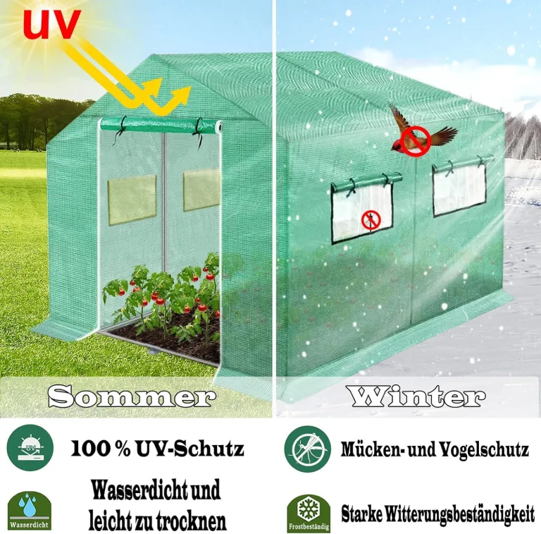FIVMEN Gewächshaus Foliengewächshaus 4,5x2x2m Gartengewächshäuser mit Fernster und Tür Treibhaus Tomatengewächshaus Tomatenhaus für Garten Pflanze, Grün – Bild 4