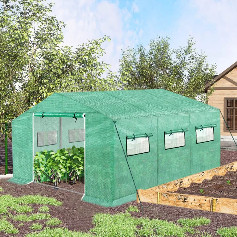 FIVMEN Gewächshaus Foliengewächshaus 4,5x2x2m Gartengewächshäuser mit Fernster und Tür Treibhaus Tomatengewächshaus Tomatenhaus für Garten Pflanze, Grün – Bild 9