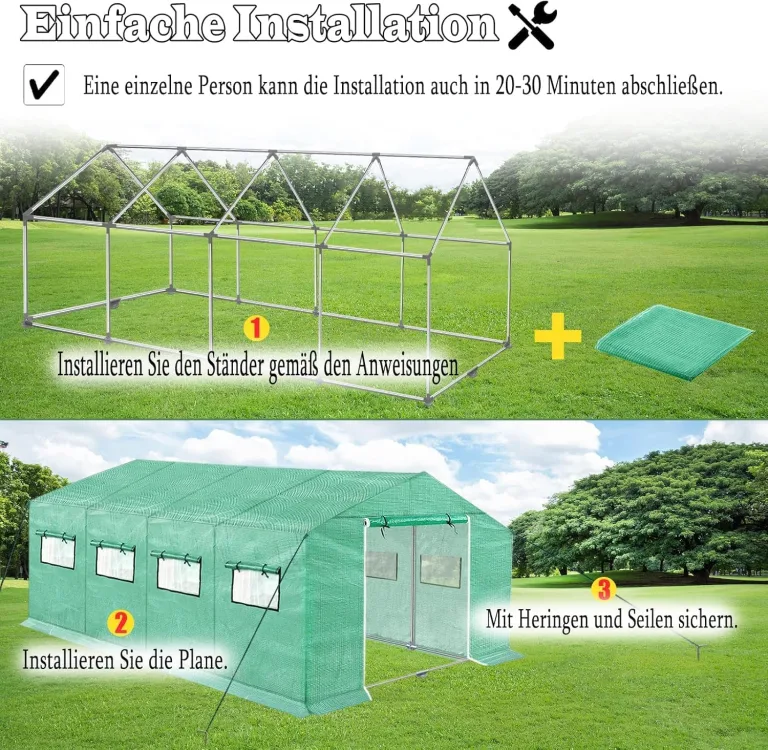 Gewächshaus Foliengewächshaus 3x2x2m Gartengewächshäuser mit Fernster und Tür Treibhaus Tomatengewächshaus Tomatenhaus für Garten Pflanze, Grün – Bild 5