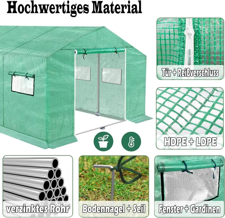Gewächshaus Foliengewächshaus 3x2x2m Gartengewächshäuser mit Fernster und Tür Treibhaus Tomatengewächshaus Tomatenhaus für Garten Pflanze, Grün – Bild 3