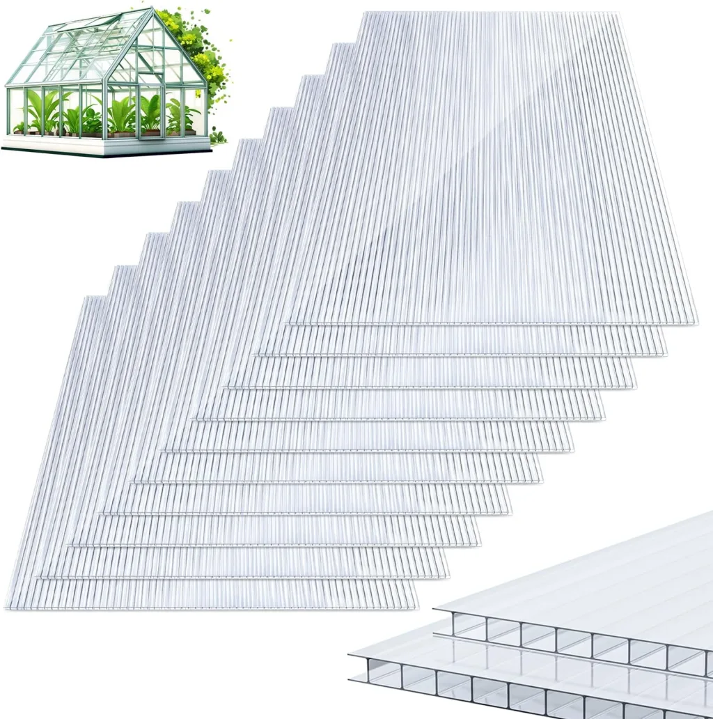 5X Polycarbonat Hohlkammerstegplatten 8mm Doppelstegplatte Polycarbonat 60,5 x 121 cm | 3,66 m² Gewächshausplatte UV-beständigen für Gewächshaus, Garten Treibhaus, Ersatzplatten