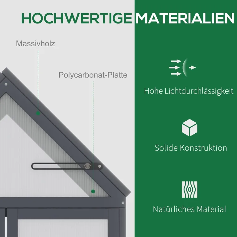 Outsunny Frühbeet Pflanzenbeet mit 3 Ebenen, aufklappbarem Dach wetterfest Mini Gewächshaus mit Doppeltüren Treibhaus aus Holz Polycarbonat Natur 70,5 x 42 x 132 cm – Bild 3