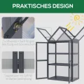 Outsunny Frühbeet Pflanzenbeet mit 3 Ebenen, aufklappbarem Dach wetterfest Mini Gewächshaus mit Doppeltüren Treibhaus aus Holz Polycarbonat Natur 70,5 x 42 x 132 cm - Thumbnail 4