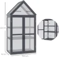 Outsunny Frühbeet Pflanzenbeet mit 3 Ebenen, aufklappbarem Dach wetterfest Mini Gewächshaus mit Doppeltüren Treibhaus aus Holz Polycarbonat Natur 70,5 x 42 x 132 cm - Thumbnail 7