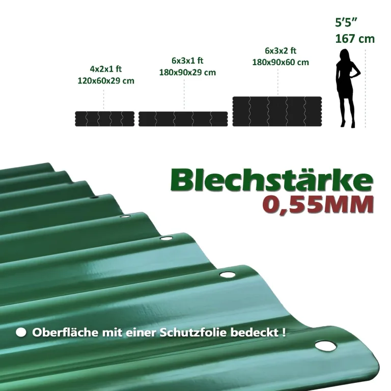 1 Stück Hochbeet Metall 180x90x60 cm Verzinkter Stahl Pflanzkübel Blumenkasten Garten Pflanzkasten Gemüsebeet Gartenbeet Pflanzbeet verzinkte Gartenkisten für den Außenbereich (180*90*60 cm) (Grün) – Bild 4
