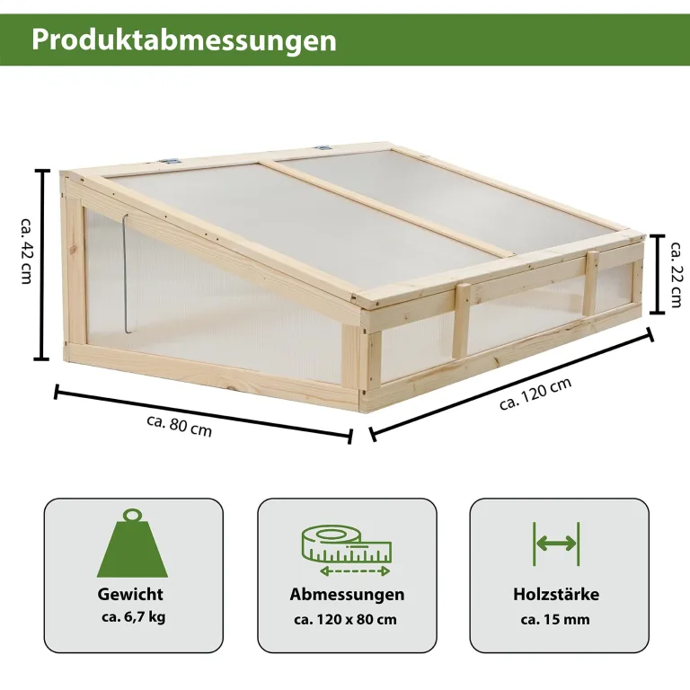 TRUTZHOLM Frühbeetaufsatz aus Massivholz 120x80x40 cm Frühbeetkasten mit verschließbarem Deckel Gewächshaus für Hochbeet 120x80 cm Beete Mini Gewächshaus Pflanzkasten (Natur) – Bild 3