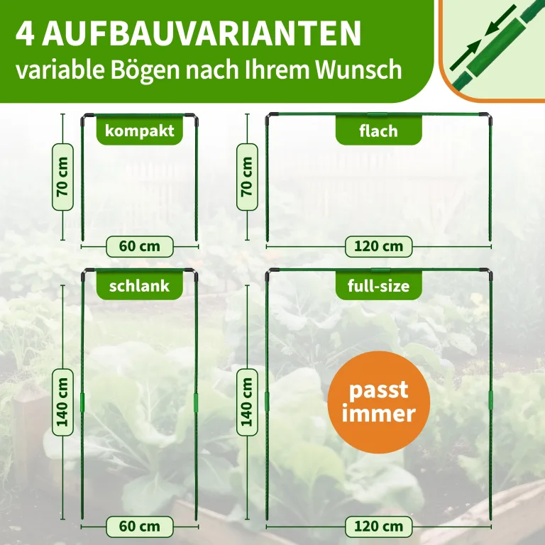 TTL GARDEN Vario 120 12xTunnelbogen System - 12er Set Folientunnel Bögen B 120 x H 140 cm zur Beetabdeckung - 4 mögliche Größen - rostfreie Stahl Tunnelbögen kunststoffbeschichtet + 60 Halteclips – Bild 3