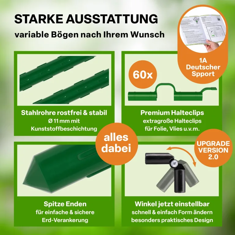 TTL GARDEN Vario 120 12xTunnelbogen System - 12er Set Folientunnel Bögen B 120 x H 140 cm zur Beetabdeckung - 4 mögliche Größen - rostfreie Stahl Tunnelbögen kunststoffbeschichtet + 60 Halteclips – Bild 4