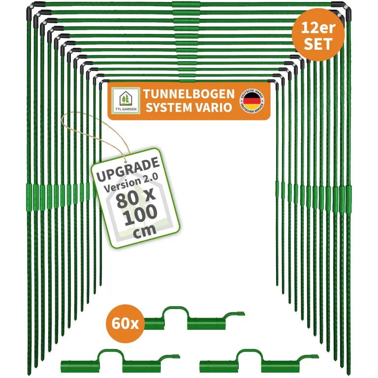 TTL GARDEN Vario 120 12xTunnelbogen System - 12er Set Folientunnel Bögen B 120 x H 140 cm zur Beetabdeckung - 4 mögliche Größen - rostfreie Stahl Tunnelbögen kunststoffbeschichtet + 60 Halteclips – Bild 10
