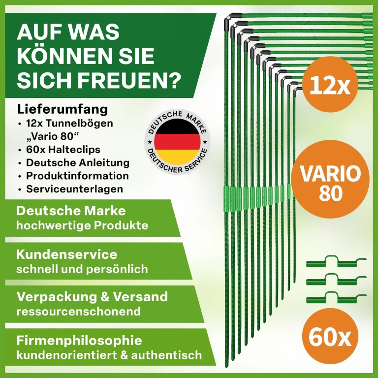 TTL GARDEN Vario 80 12xTunnelbogen System - 12er Set Folientunnel Bögen B 80 x H 100 cm zur Beetabdeckung - 4 mögliche Größen - rostfreie Stahl Tunnelbögen kunststoffbeschichtet - mit 60 Halteclips – Bild 7