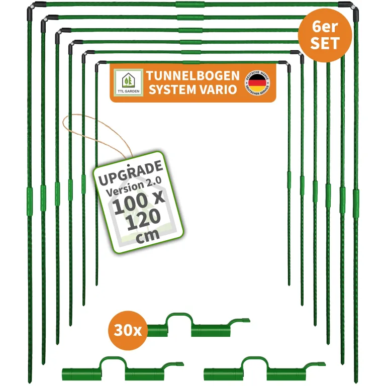 TTL GARDEN Vario 80 12xTunnelbogen System - 12er Set Folientunnel Bögen B 80 x H 100 cm zur Beetabdeckung - 4 mögliche Größen - rostfreie Stahl Tunnelbögen kunststoffbeschichtet - mit 60 Halteclips – Bild 10