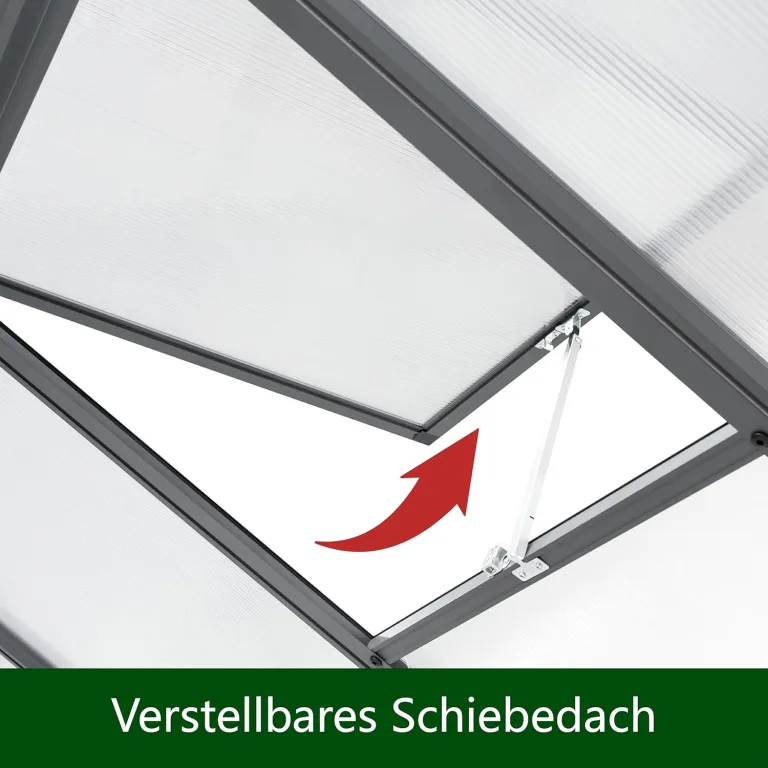 Gewächshaus Aluminium mit 302 x 238cm Fundament 4mm Platten gartengewächshäuser groß Treibhaus Winterfest Frühbeet Aufzucht 11,70m³ Doppeltür Grau – Bild 5