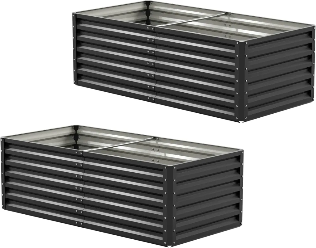 Amopatio Hochbeet Metall 2er-Set, Pflanzbeet Hochbeete für Garten, 180x90x60 cm, Hochbeete-kit 970 L für Gemüse Blumen Sukkulenten Kräuter, Blumenbeet & Pflanzentrog, Verzinkter Stahl, Schwarz
