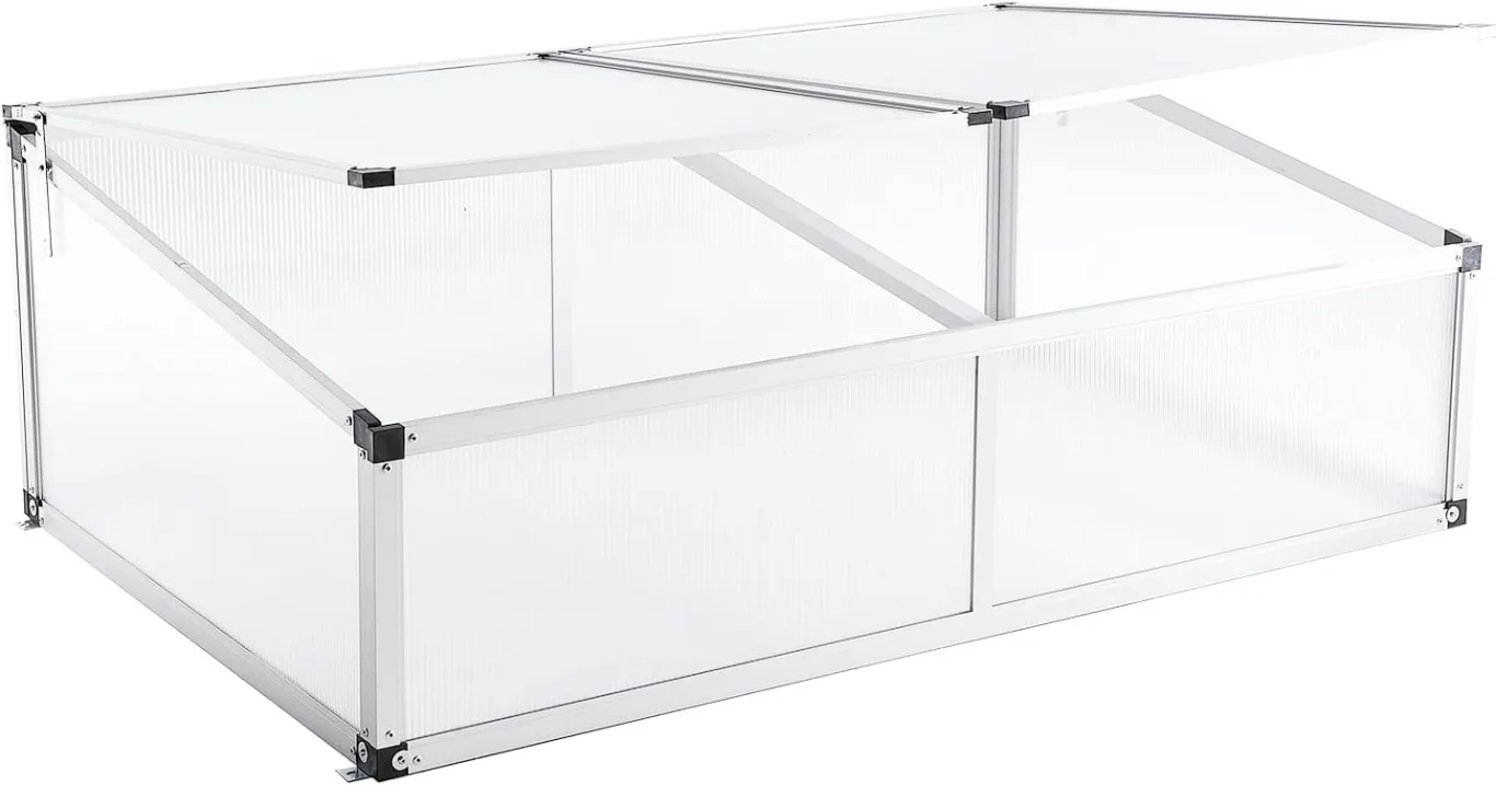 Frühbeet Alu Mini Gewächshaus Hochbeet Treibhaus UV-Schutz Pflanzbeet lichtdurchlässig Frühbeetkasten HxBxT: 118x77x40 cm Doppeldach Silbern - Bild 1