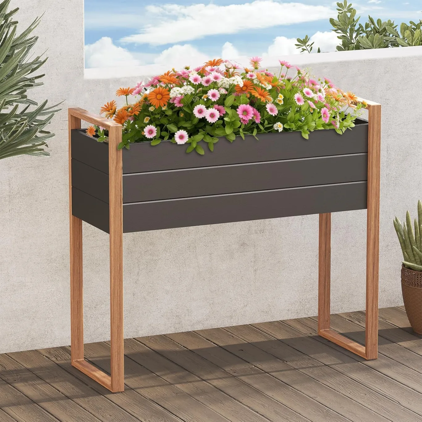 Grand patio Hochbeet Garten, Wetterfest, Metall Pflanzbeet mit Entwässerungslöcher, Blumenkasten für Outdoor, Balkon (100X38X91CM) - Bild 1