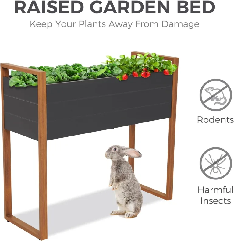 Grand patio Hochbeet Garten, Wetterfest, Metall Pflanzbeet mit Entwässerungslöcher, Blumenkasten für Outdoor, Balkon (100X38X91CM) – Bild 5