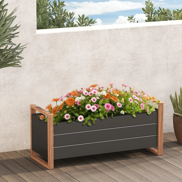 Grand patio Hochbeet Garten, Wetterfest, Metall Pflanzbeet mit Entwässerungslöcher, Blumenkasten für Outdoor, Balkon (100X38X91CM) – Bild 9