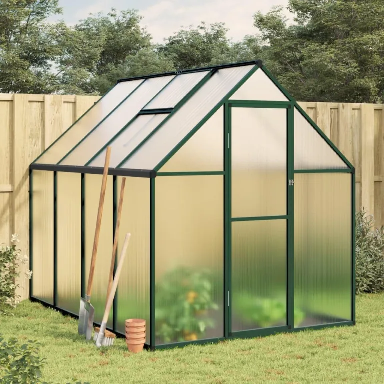 Gecheer Gewächshaus mit Fundamentrahmen Tomaten Treibhaus Tomatenhaus Frühbeet Garten Pflanzenhaus Gartenhaus Grün 224x169x195 cm Aluminimum – Bild 1