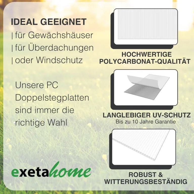 8x Gewächshausplatten 8mm I Polycarbonat Hohlkammerplatten für Gewächshäuser I PC Doppelstegplatten UV-beständig & bruchsicher I für Garten, Frühbeet uvm I 60,5cm x 121cm I Transparent – Bild 4