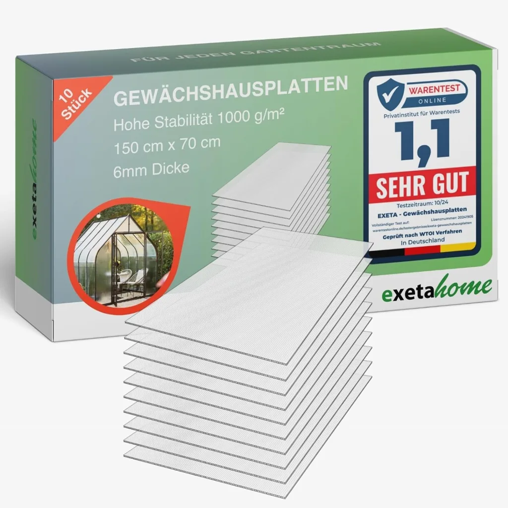 10x Gewächshausplatten 6mm I Polycarbonat Hohlkammerplatten für Gewächshäuser I PC Doppelstegplatten UV-beständig & bruchsicher I für Garten, Frühbeet uvm I 70cm x 150cm I Transparent