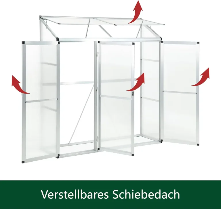 Aluminium Gewächshaus Beistell Tomatengewächshaus klein Dreitürig Treibhaus 182x52x190 cm – Bild 4
