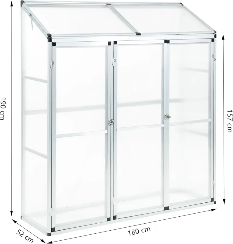 Aluminium Gewächshaus Beistell Tomatengewächshaus klein Dreitürig Treibhaus 182x52x190 cm – Bild 2