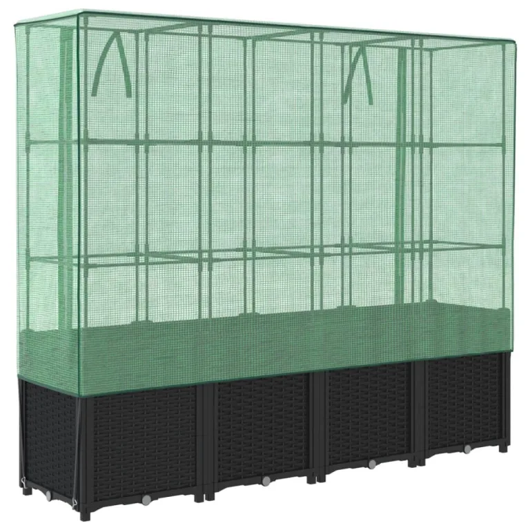 vidaXL Hochbeet mit Gewächshausabdeckung Rattanoptik 160x40x153 cm – Bild 8