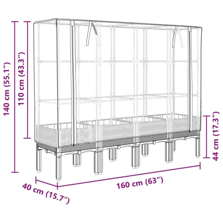 vidaXL Hochbeet, Pflanzkasten mit Gewächshaus-Aufsatz, Frühbeet für Balkon Garten Terrasse, Gemüsebeet Blumenbeet Pflanzbeet, Rattan-Optik – Bild 3