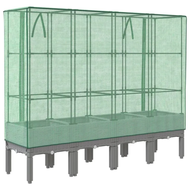 vidaXL Hochbeet, Pflanzkasten mit Gewächshaus-Aufsatz, Frühbeet für Balkon Garten Terrasse, Gemüsebeet Blumenbeet Pflanzbeet, Rattan-Optik – Bild 8