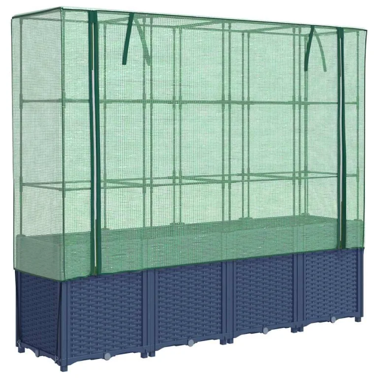 vidaXL Hochbeet mit Gewächshaus-Aufsatz, Pflanzbeet mit Eisenrohr-Rahmen, Gemüsebeet für Garten Terrasse Balkon, Pflanzkasten Frühbeet, Rattan-Optik – Bild 9
