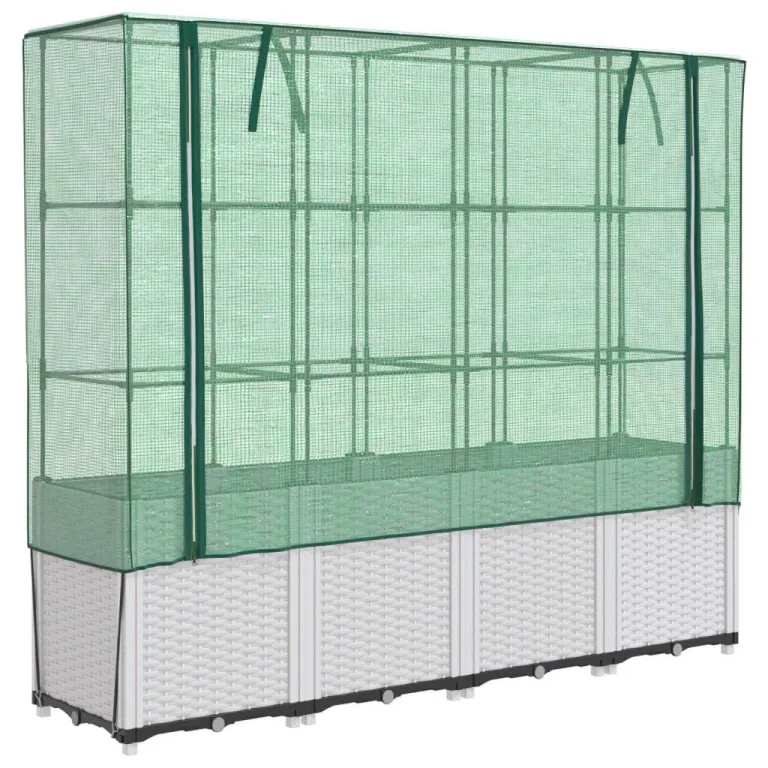 vidaXL Hochbeet mit Gewächshaus-Aufsatz, Pflanzbeet mit Eisenrohr-Rahmen, Gemüsebeet für Garten Terrasse Balkon, Pflanzkasten Frühbeet, Rattan-Optik – Bild 1