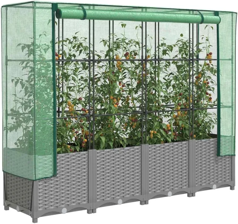 vidaXL Hochbeet, Pflanzkasten mit Gewächshaus-Aufsatz, Frühbeet für Balkon Garten Terrasse, Gemüsebeet Blumenbeet Pflanzbeet, Rattan-Optik – Bild 4