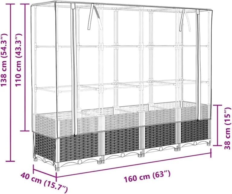 vidaXL Hochbeet, Pflanzkasten mit Gewächshaus-Aufsatz, Frühbeet für Balkon Garten Terrasse, Gemüsebeet Blumenbeet Pflanzbeet, Rattan-Optik – Bild 5