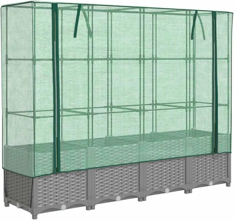 vidaXL Hochbeet, Pflanzkasten mit Gewächshaus-Aufsatz, Frühbeet für Balkon Garten Terrasse, Gemüsebeet Blumenbeet Pflanzbeet, Rattan-Optik – Bild 2