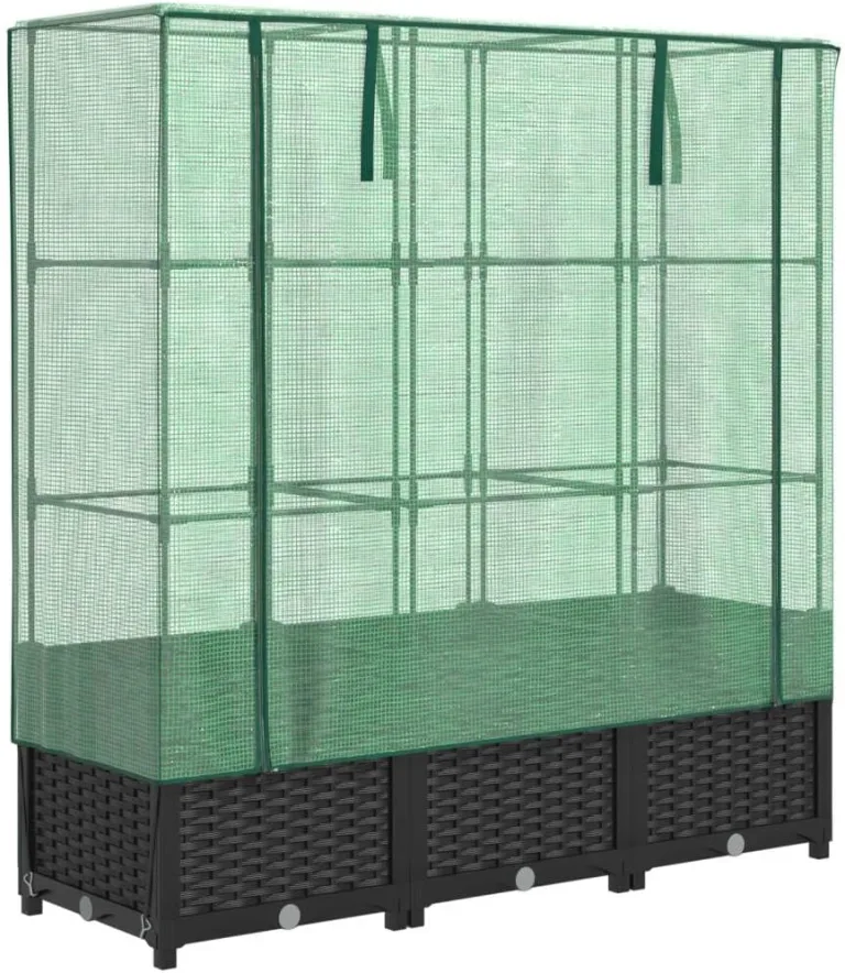 vidaXL Hochbeet mit Gewächshaus-Aufsatz, Pflanzbeet mit Eisenrohr-Rahmen, Gemüsebeet für Garten Terrasse Balkon, Pflanzkasten Frühbeet, Rattan-Optik – Bild 2