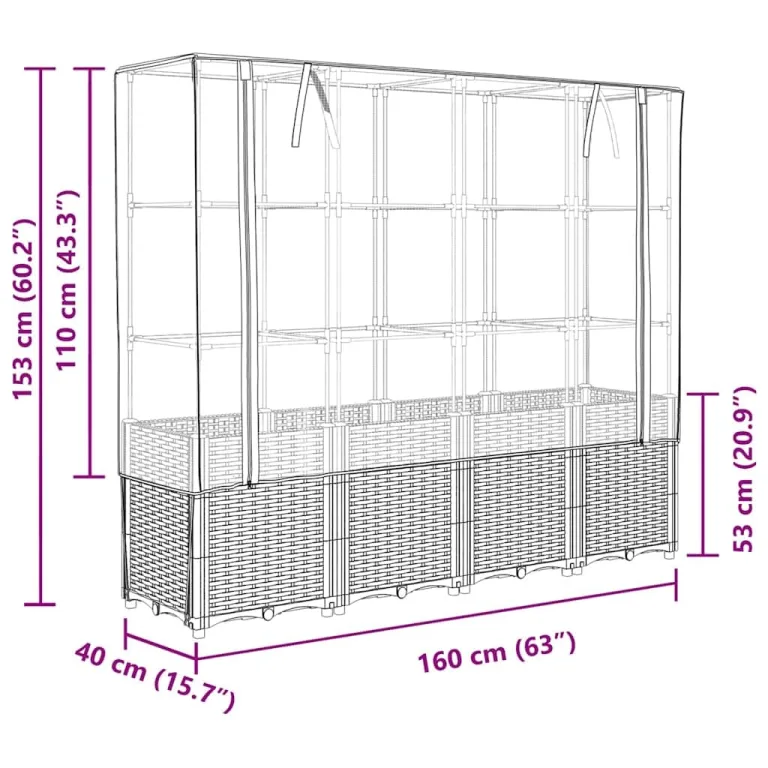 vidaXL Hochbeet mit Gewächshausabdeckung Rattanoptik 160x40x153 cm – Bild 7