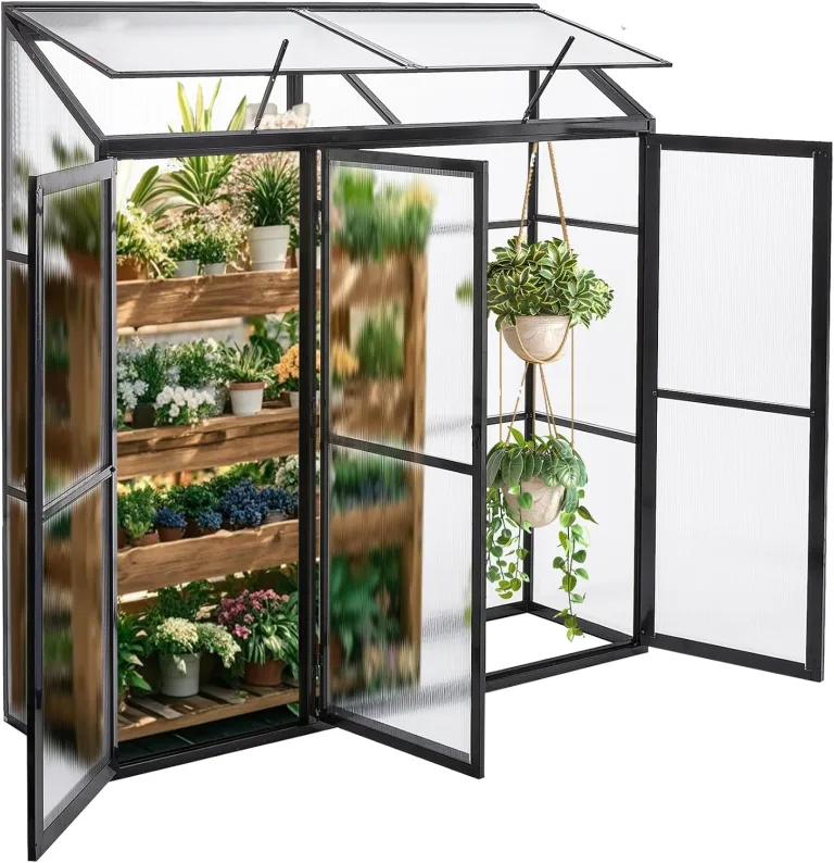 Anlehngewächshaus Tomaten Gewächshaus 180x55x190cm Aluminium Beistell-Gewächshaus, Treibhaus Gartenhaus Frühbeet mit Rückwand, Winterfest Klein, Minigewächshaus, Schwarz – Bild 1