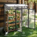 Anlehngewächshaus Tomaten Gewächshaus 180x55x190cm Aluminium Beistell-Gewächshaus, Treibhaus Gartenhaus Frühbeet mit Rückwand, Winterfest Klein, Minigewächshaus, Schwarz - Thumbnail 2