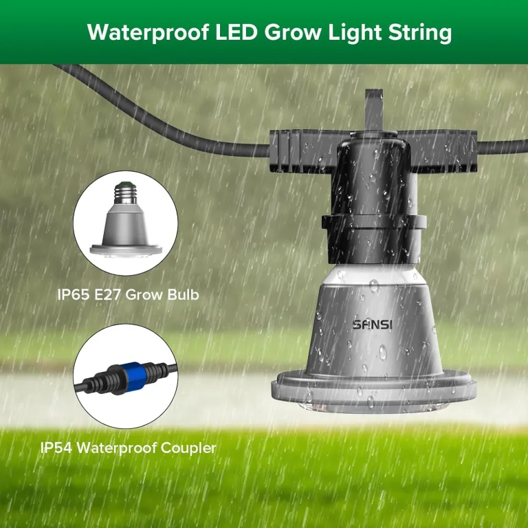 SANSI Pflanzenlampe LED Vollspektrum für Zimmerpflanzen, IP54 Wasserdichte Pflanzenleuchte Lichterkette mit 6 Stücke E27 12W Wachstumslampe Birnen für Gewächshaus, Sämling, Blumen, Gemüse (6,7 Meter) – Bild 10