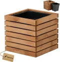 Pflanzkübel Holz – imprägniert wetterfest – mit herausnehmbarem Kunststoffeinsatz – Hochbeet Blumenkasten für Balkon Garten Terrasse (Horizontal-braun 98x36 H55 cm) - Thumbnail 7