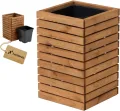 Pflanzkübel Holz – imprägniert wetterfest – mit herausnehmbarem Kunststoffeinsatz – Hochbeet Blumenkasten für Balkon Garten Terrasse (Horizontal-braun 98x36 H55 cm) - Thumbnail 8