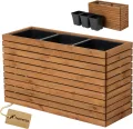 Pflanzkübel Holz – imprägniert wetterfest – mit herausnehmbarem Kunststoffeinsatz – Hochbeet Blumenkasten für Balkon Garten Terrasse (Horizontal-braun 98x36 H55 cm) - Thumbnail 1