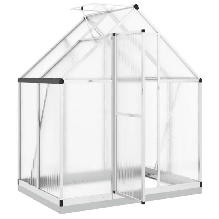IKAYAA Gewächshaus Aluminium mit Fundament Gartenhaus Winterfest Gewächshaus Glas Glashaus Garten Tomatenhaus Frühbeet und Pflanzenhaus 169 x 114 x 202 cm Silbern und transparent – Bild 2